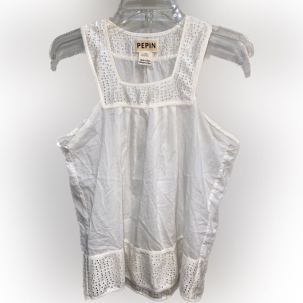 Anthropologie Pepin White Cotton Eyelet Tank Size Medium